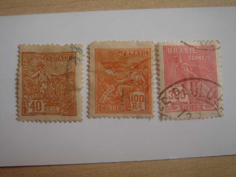 1920 Brazil - Agriculture etc. SG321,333,392 used, stamped