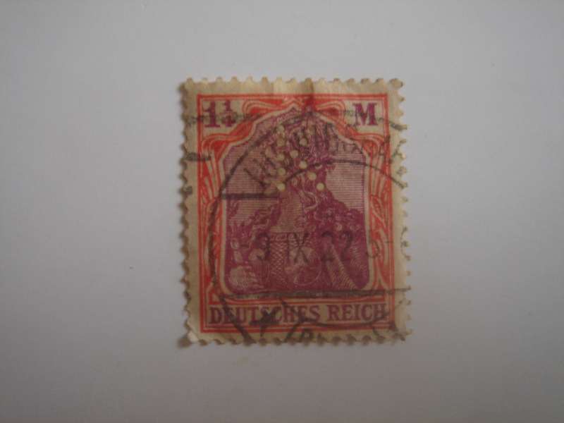 1920 Deutsches Reich MiNr 151 a used, stamped with perfins 'K'