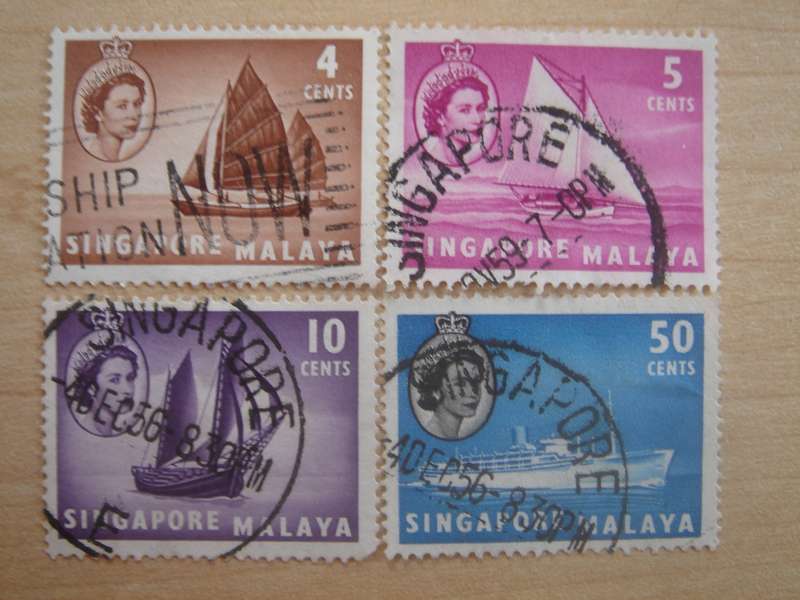 1955 Singapore - QE II various - SG41-41,44,49 used, stamped