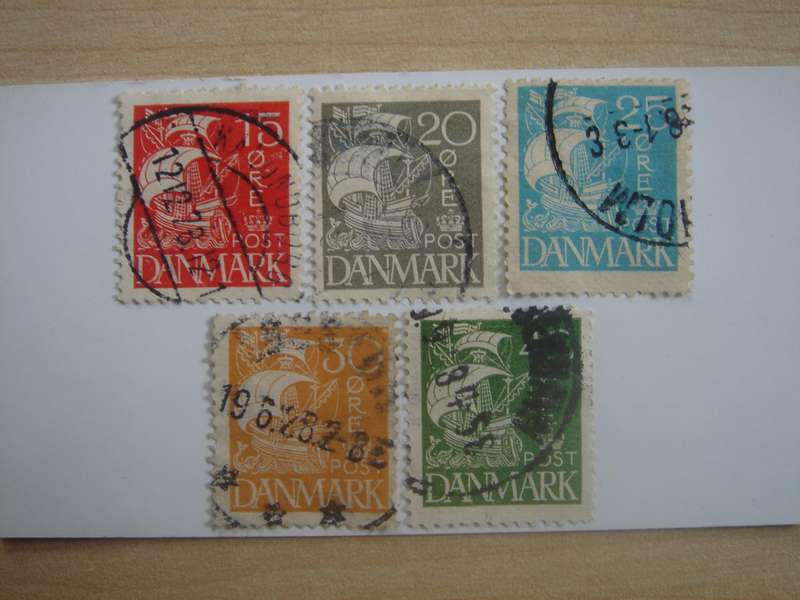 1927 Denmark - Caravel - SG246-249,251 used, stamped