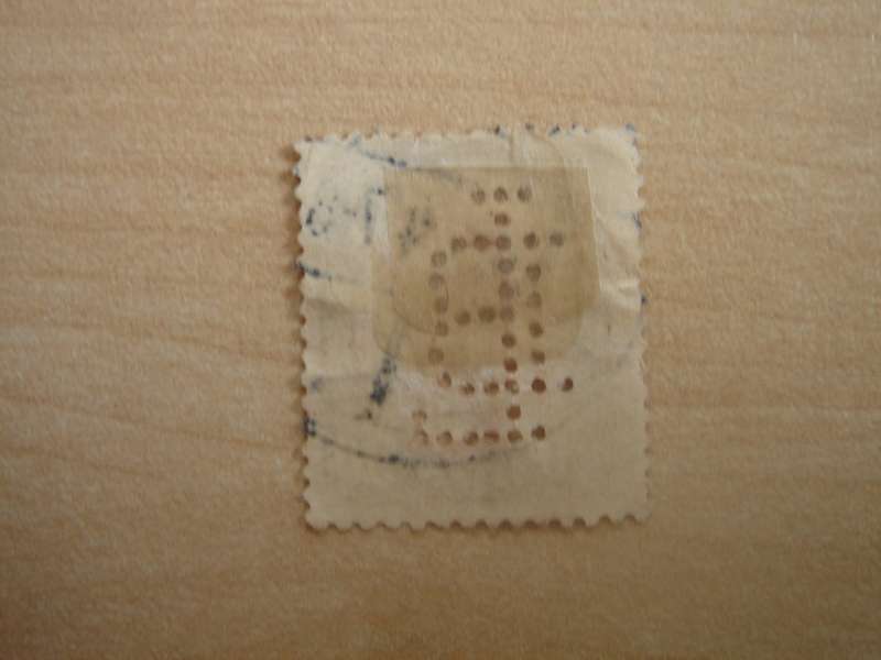 1913 Denmark - King Christian X - SG165 used, stamped with perfins 'LB'
