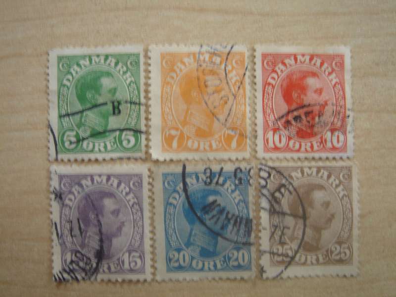 1913 Denmark - King Christian X - SG135,136,138,141a,142,145 used, stamped