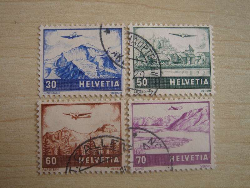 1941 Helvetia - Air - Landscapes - SG415,417-419 used, stamped