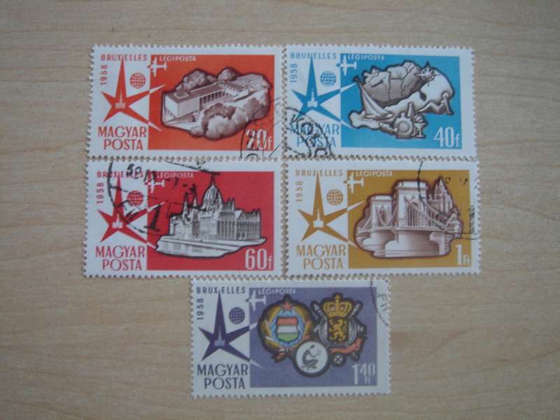 1958 Hungary - Air - BRUXELLES - SG1505-1509 used, stamped