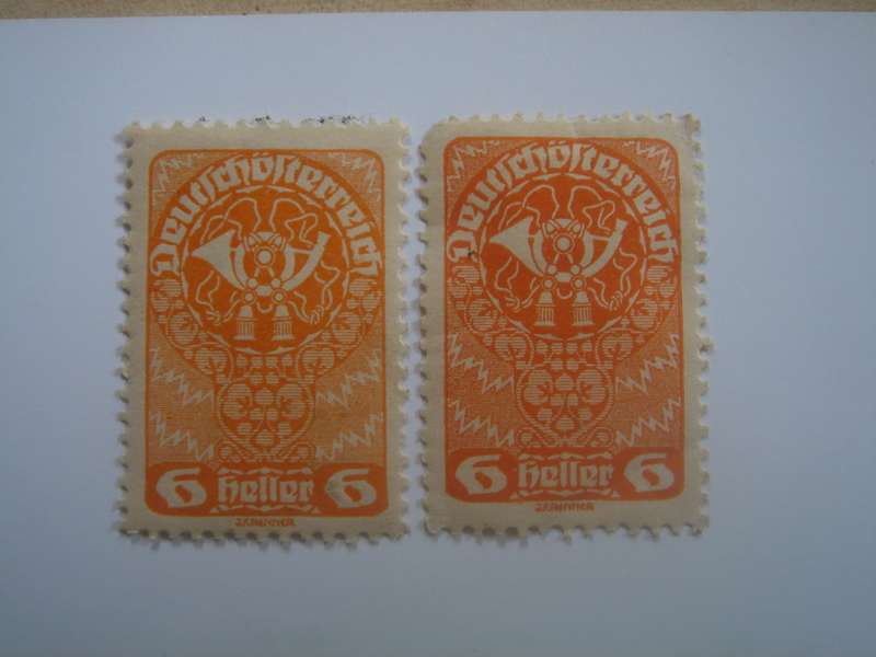 1919 Austria - 'Posthorn' SG339 - 6 Heller mint, hinged (different color tones)