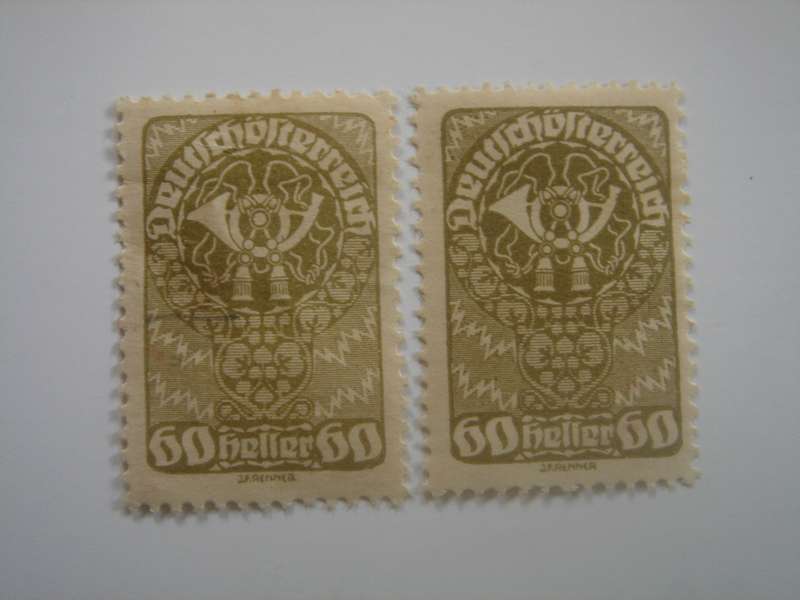 1919 Austria - 'Posthorn' SG353 - 60 Heller unused, hinged (different color tones)
