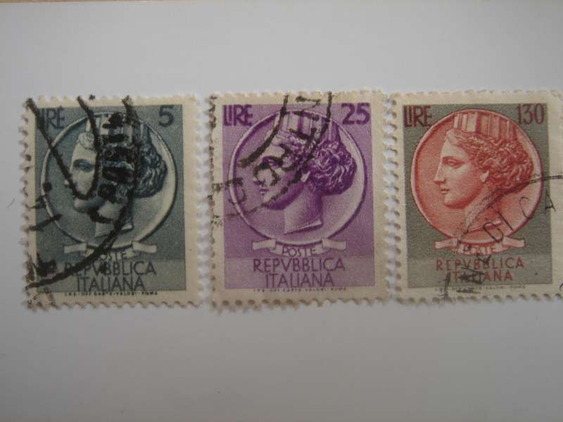 1953 Italia - Coin of Syracuse - SG836,895,905 used, stamped