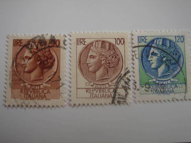 1968 Italia - Coin of Syracuse - SG1215a,1216,1216a used, stamped