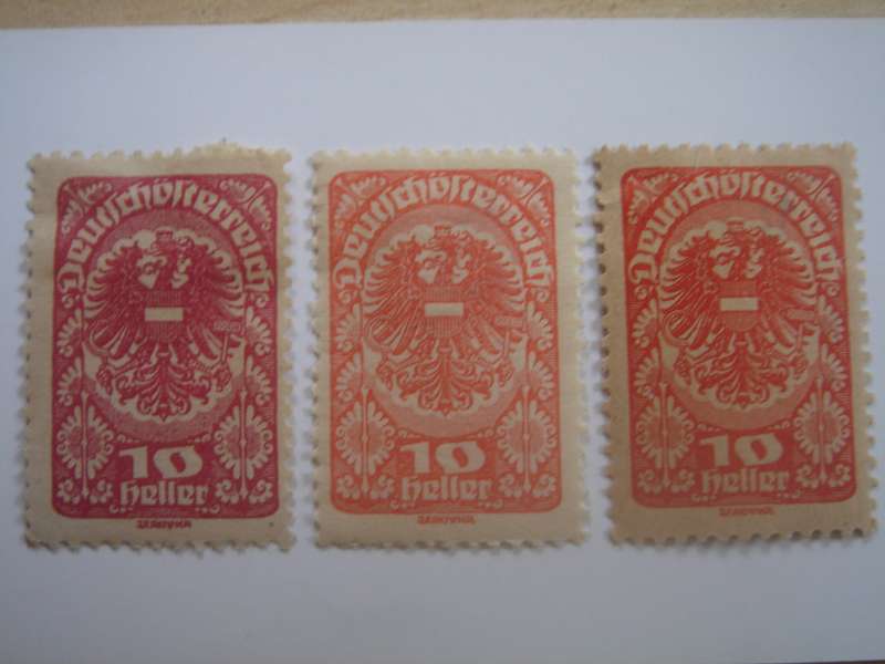 1919 Austria - 'Rep. Arms' SG340 perf. - used, hinged (different color tones)