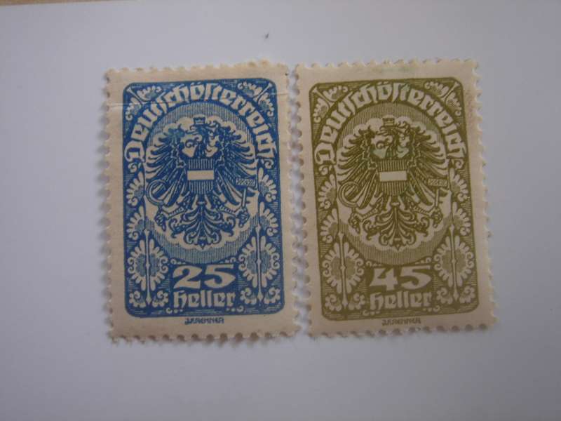 1919 Austria - 'Rep. Arms' SG346,351 - used, hinged