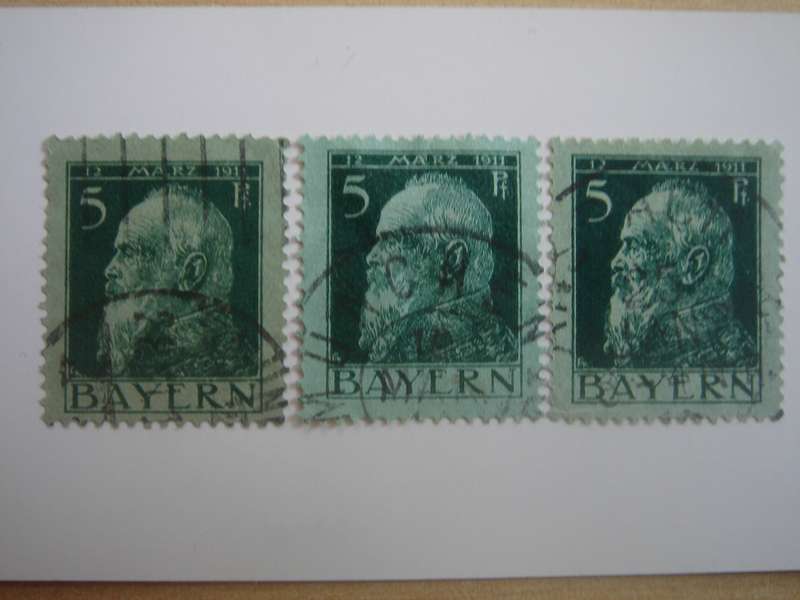 1911 Bayern - Prinzregent Luitpold MiNr 77 Type I, II + III used, stamped