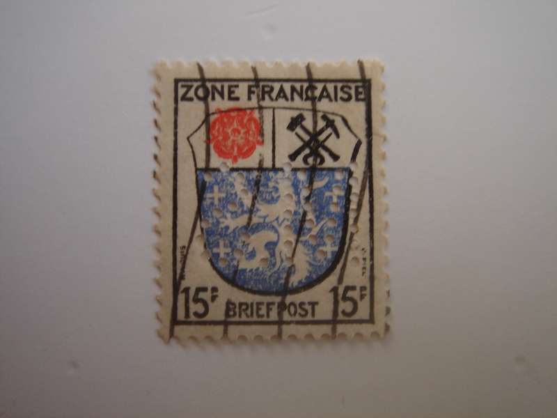 1946 French Occupation Zone - MiNr 7 a x used, stamped with perfins 'M.S'