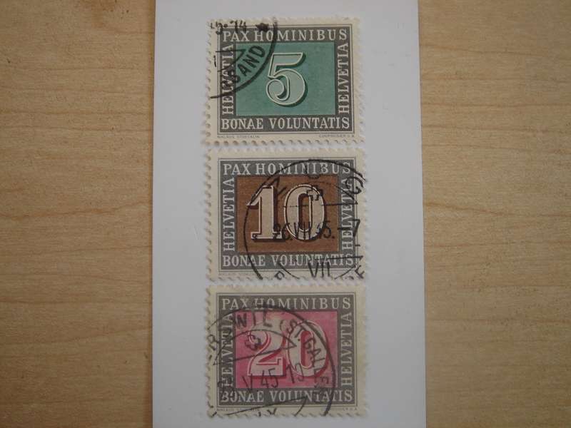 1945 Helvetia - PAX HOMINIBUS - SG447-449 used, stamped