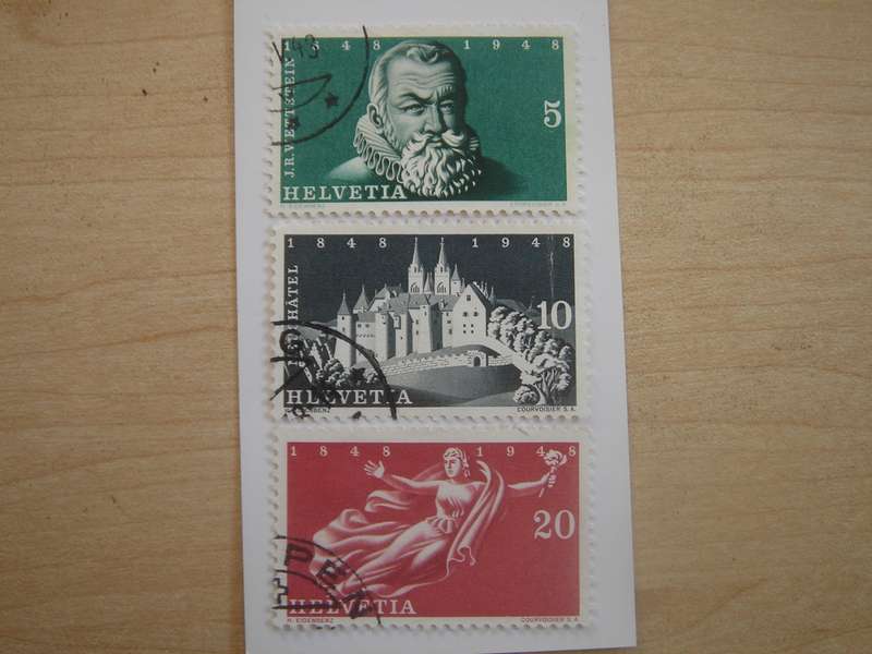 1948 Helvetia - Centenary - SG485-487 used, stamped
