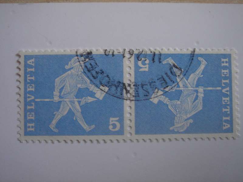 1960 Helvetia - SG614 horizontal pair (up/down) used, stamped
