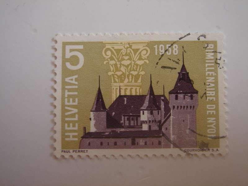 1958 Helvetia - Nyon Castle SG587 used, stamped