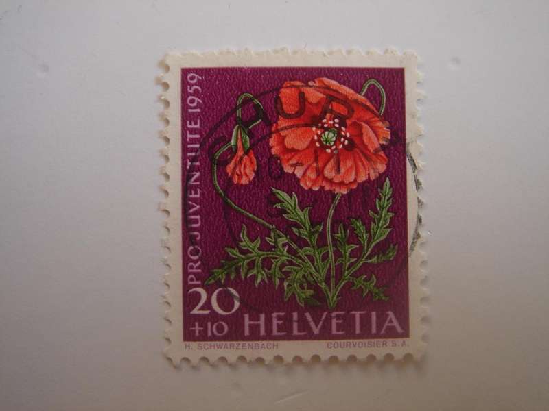 1959 Helvetia - Poppy SG J179 used, stamped