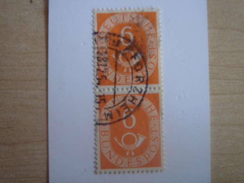 1951 BRD Posthorn MiNr 126 vertical pair used, stamped