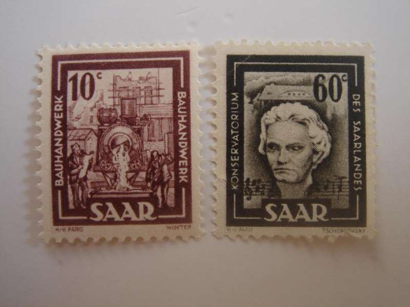 1949 Saarland Freimarken MiNr 272 MNH, 273 no gum