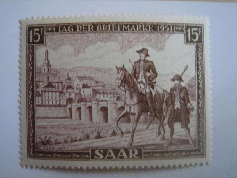 1951 Saarland Post Rider MiNr 305 MNH