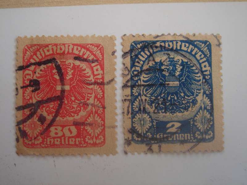 1920 Austria - 'Rep. Arms' SG402,405 perf. - used, stamped