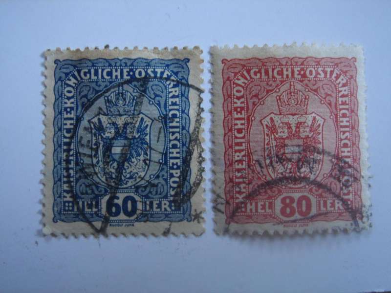 1916 Austria - Imperial Crown SG258-259 used, stamped