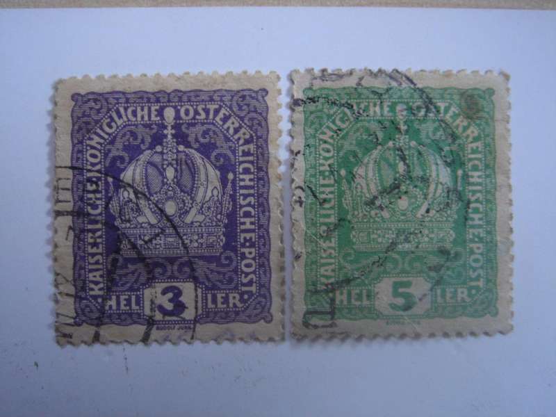 1916 Austria - Imperial Crown SG247-248 used, stamped