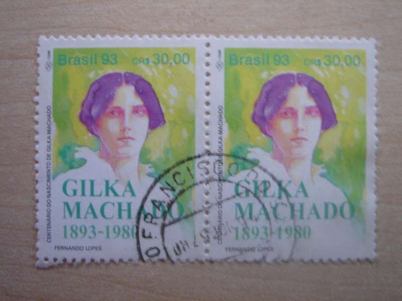 1993 Brazil - Gilka Machado horizontal pair used, stamped