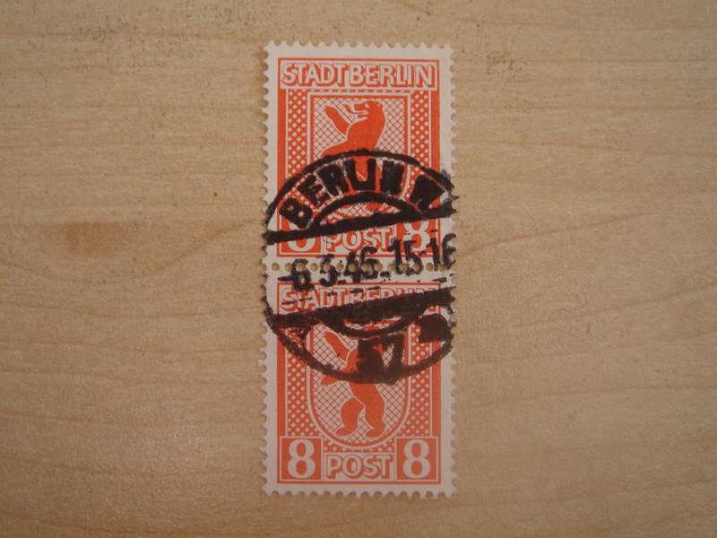 1945 Berlin und Brandenburg MiNr 3A vertical pair used, stamped