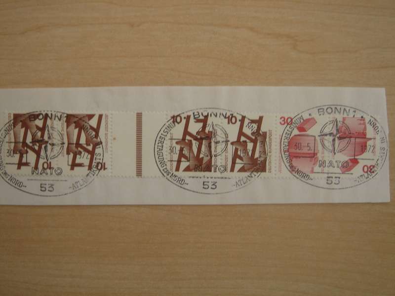 1972 BRD MiNr 695 A (4) + 698 A (2) horizontal strip of pairs stamped