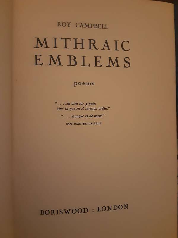 Mithraic  Emblems, Poems by Roy Campbell ***SIGNED limited edition nbr 28/30***