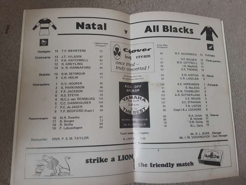 Natal v All Blacks Kings Park Stadium Durban Sat 22 August 1970 Programme