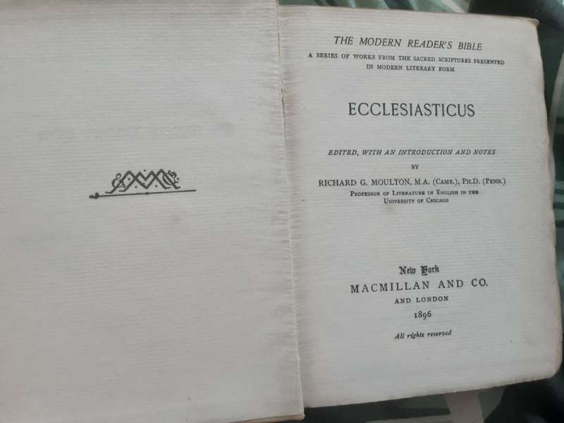 The Modern Readers Bible Ecclesiasticus edited by Richard Moulton 1896