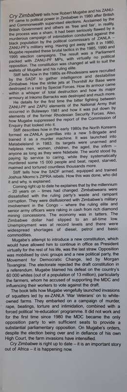 Cry Zimbabwe, Independence - Twenty Years On by Peter Stiff