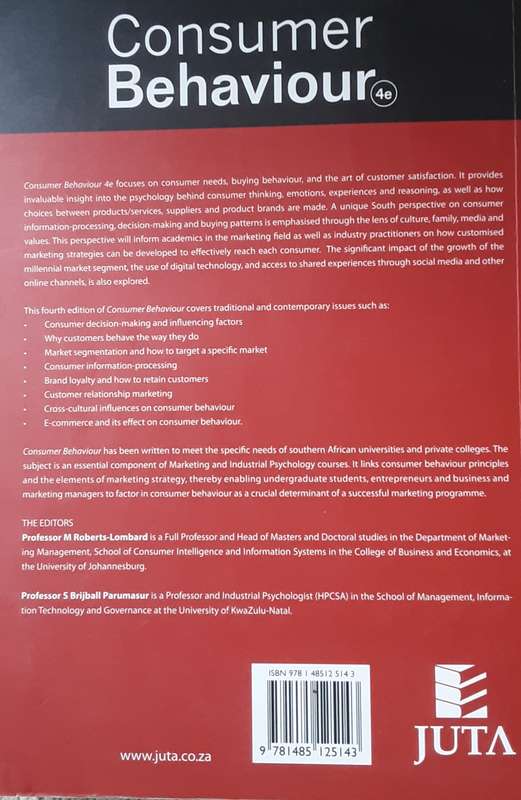 Consumer Behaviour 4th Edition by Roberts Lombard and Parumasur