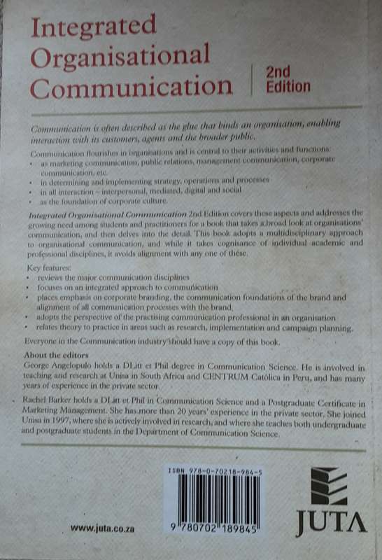 Integrated Organisational Communication 2nd edition edited by Angelopulo and Barker