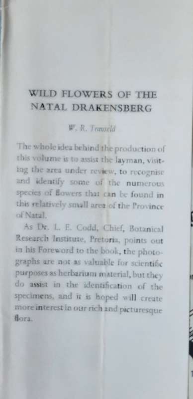Wild Flowers of the Natal Drakensberg by W R Trauseld