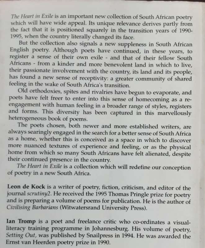 The Heart in Exile South African Poetry in English 1990 1995 edited by Kock & Tromp