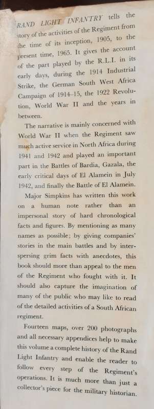 Rand Light Infantry compiled by Major B G Simpkins edited by Ken Anderson