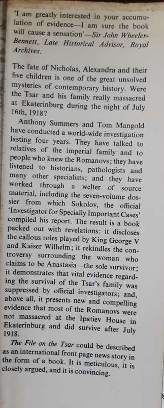 The File on the Tsar, The Fate of the Romanovs by Anthony Summers & Tom Mangold