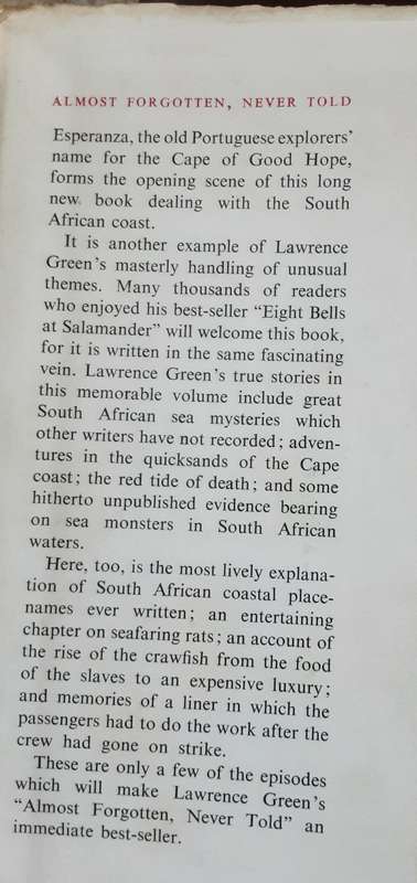 Almost Forgotten, Never Told by Lawrence G Green **First Edition **
