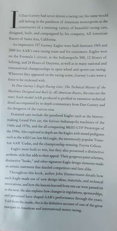 Dan Gurney's Eagle Racing Cars by Hohn Zimmermann foreward by Dan Gurney