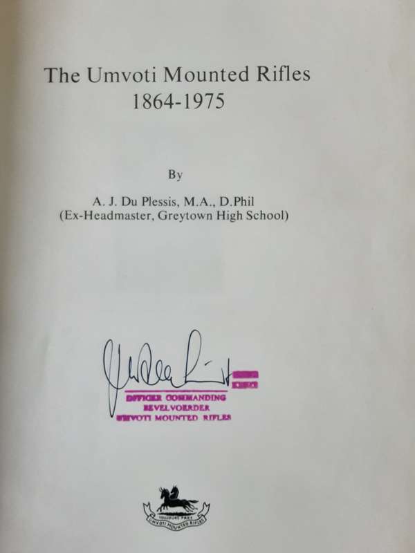 The Umvoti Mounted Rifles 1864 1975 by A J Du Plessis