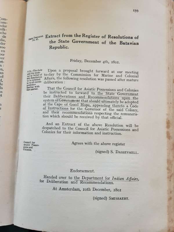 The Memorandum of Commissary J A de Mist with an English version by K M Jeffrey's  VRS 3