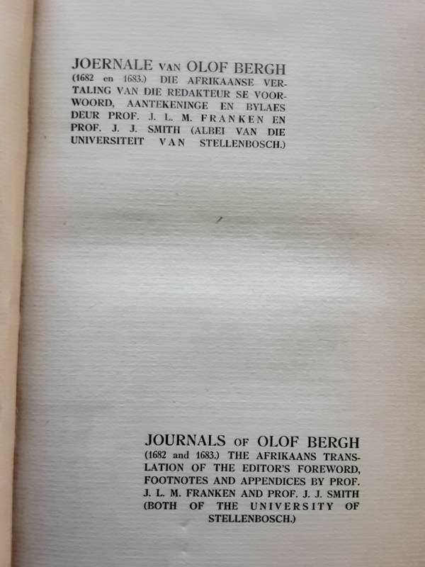 Journals of the Expeditions of Olof Bergh and Isaq Schrijver by Dr E E Mossop VRS 12