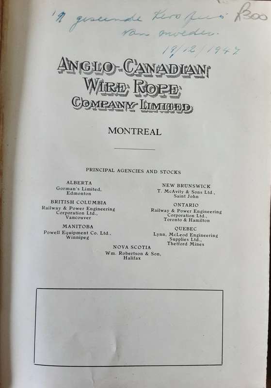 Anglo Canadian Wire Rope Company Limited Catalogue No 6 1931