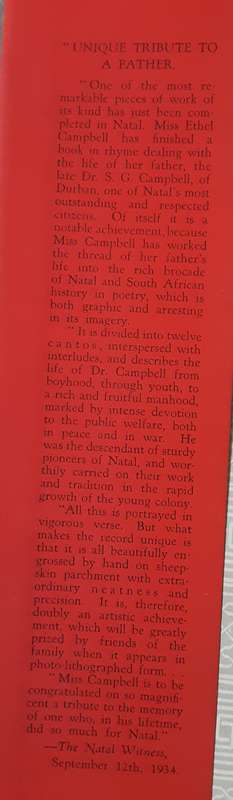 Sam Campbell A Story of Natal told in verse and lettered by his daughter Ethel Campbell
