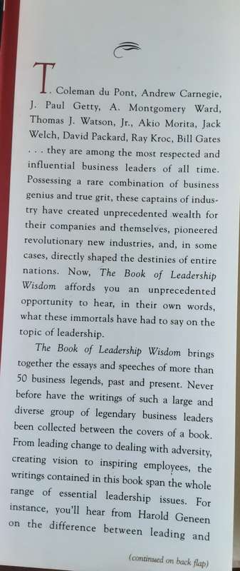 The Book of Leadership Wisdom, Classic Writings by Legendary Business Leaders edited by Peter Krass
