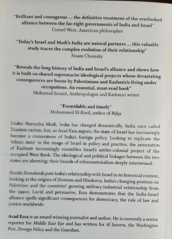 Hostile Homelands The New Alliance Between India and Israel by Azad Essa **Signed Copy **