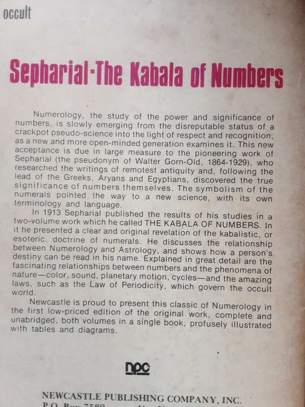 The Kabala of Numbers Part 1 A Handbook of Interpretation by Sepharial ***Scarce ***